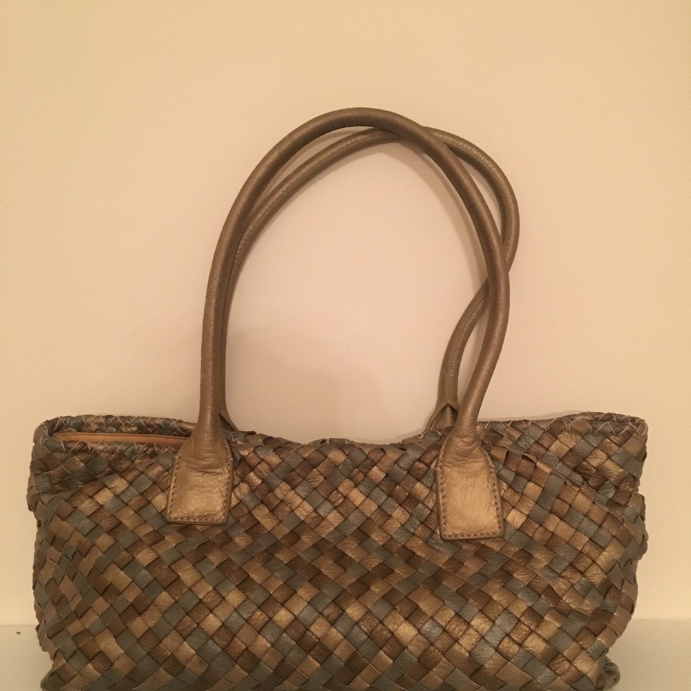 Fossil Woven Metallic Brown & Taupe Shoulder Bag